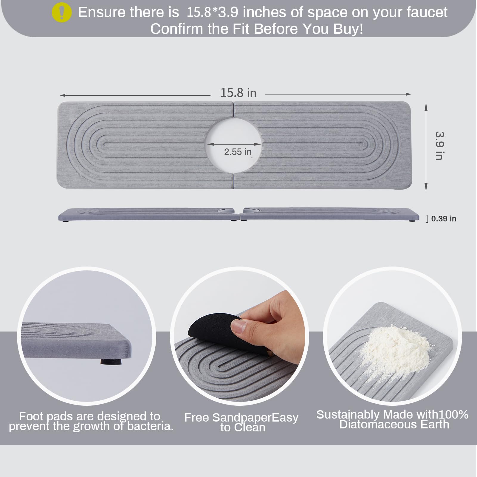 Fatilin Stone Faucet Mat keeps sink area dry with rapid drying action.