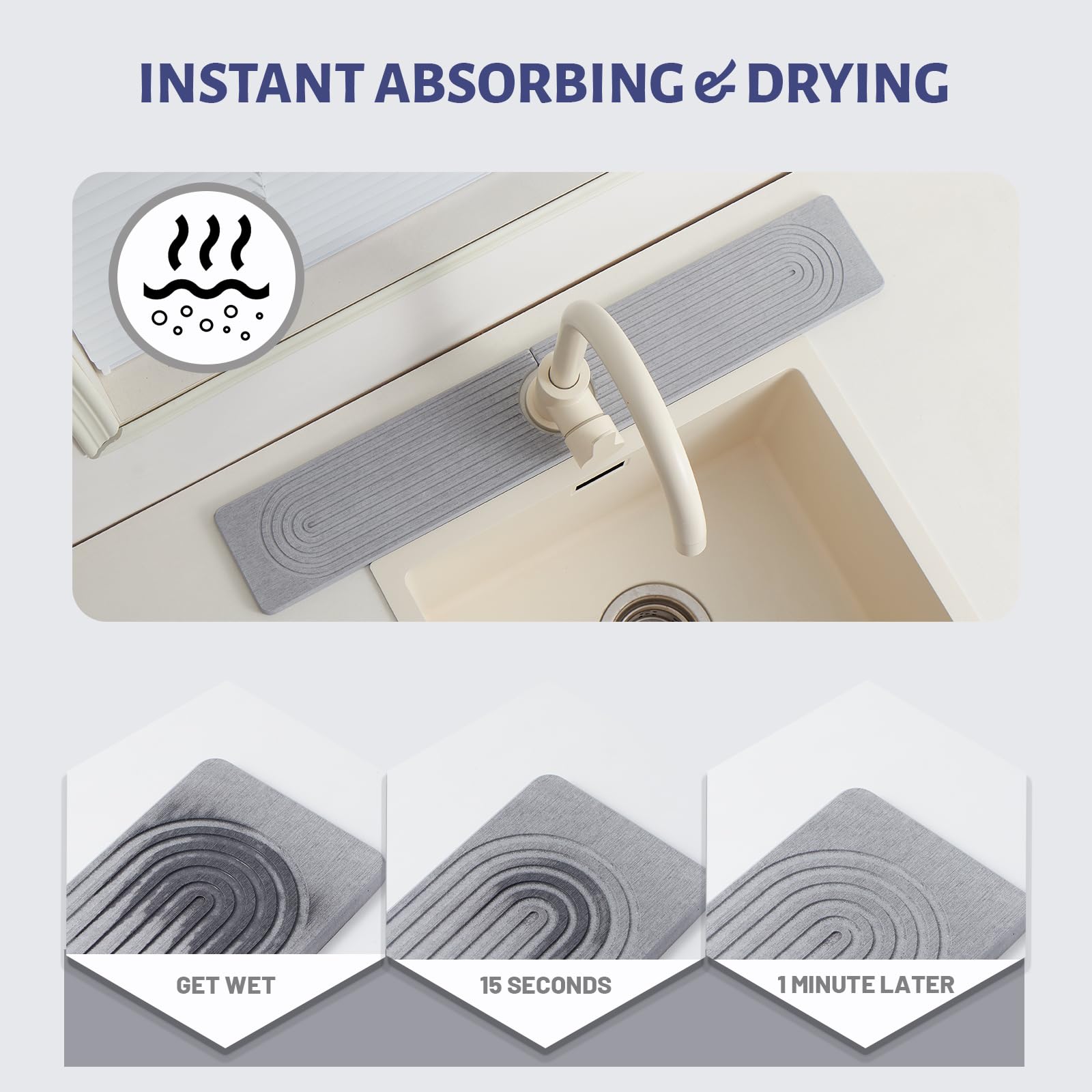 Fatilin Stone Faucet Mat in kitchen holding sponges and soap