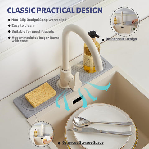 Fatilin Stone Faucet Mat fits standard faucet bases, preventing water stains.