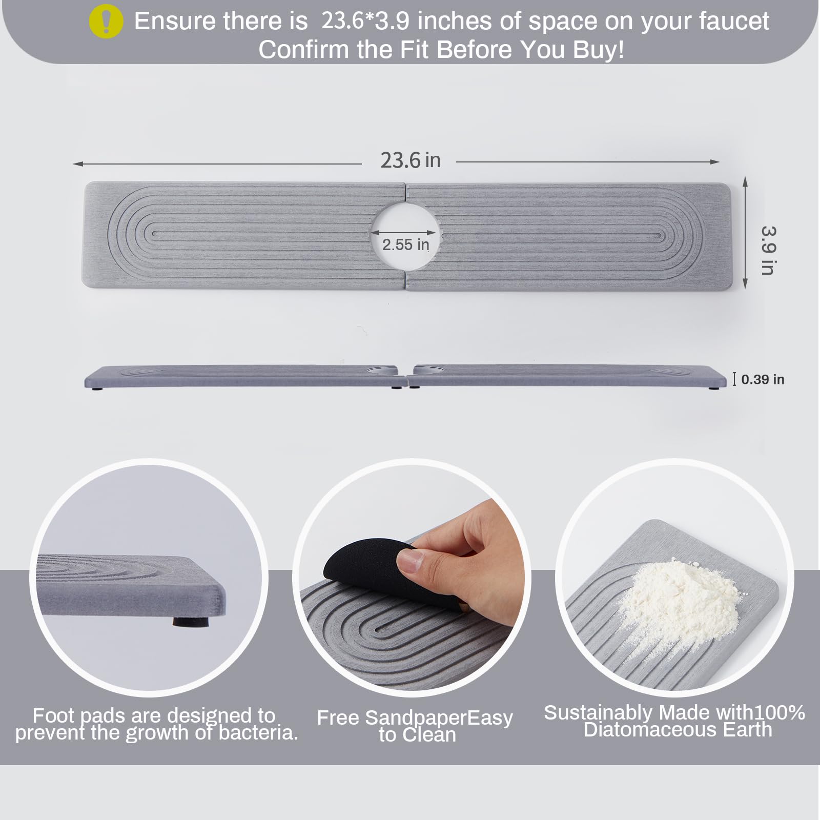 Fatilin Stone Faucet Mat gray surface on a clean counter, stylish protection
