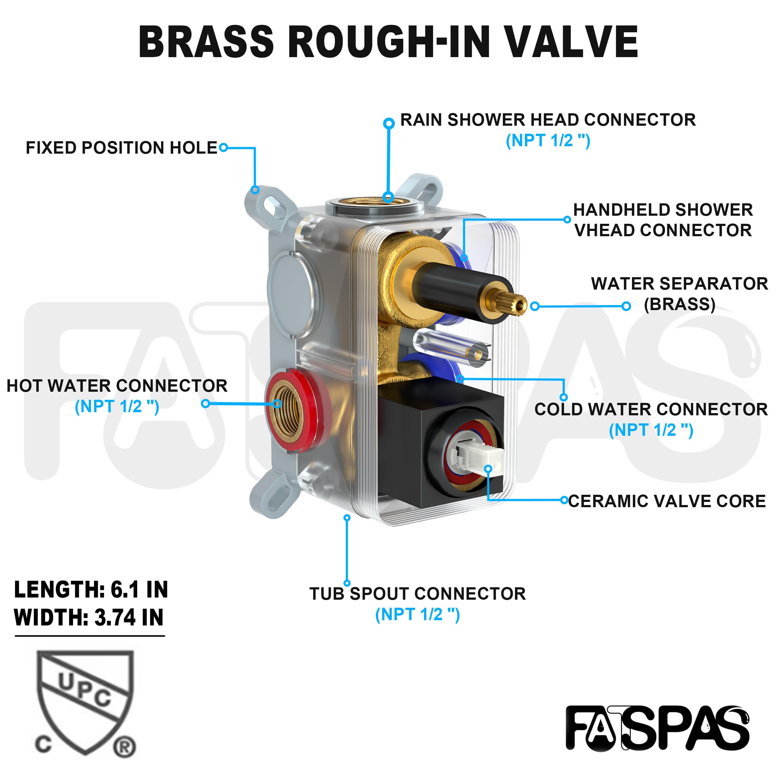 Fatspas 15.7 inch shower arm provides secure, adjustable mounting.