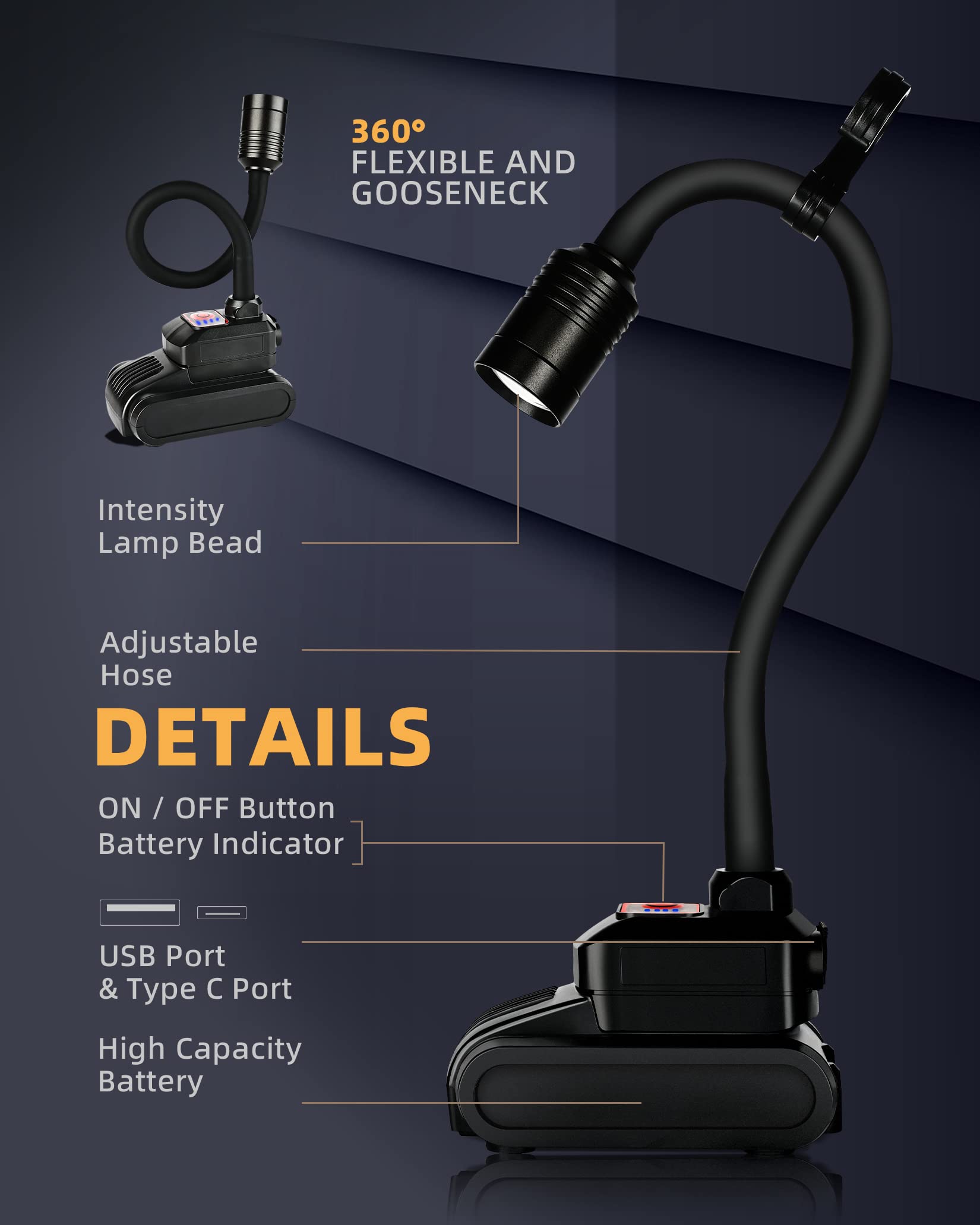 Favorlite silicone-coated gooseneck resists rust and wear.
