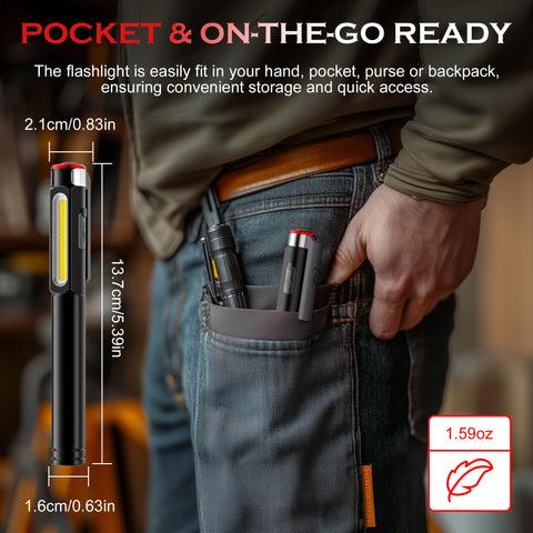 Pocket clip keeps the Favourlite pen light ready on the go.