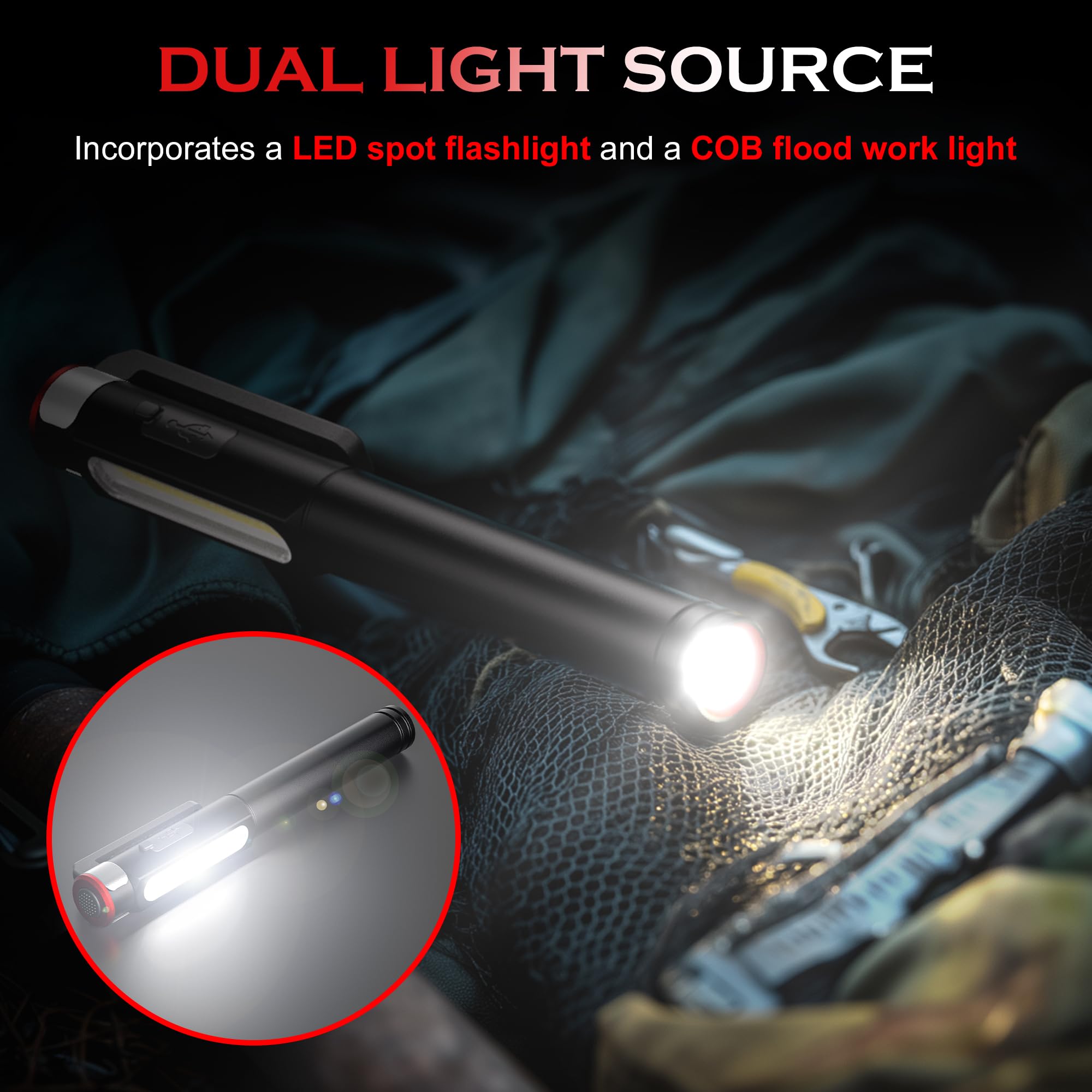 Favourlite pen light with COB side floodlight for wide-area illumination.