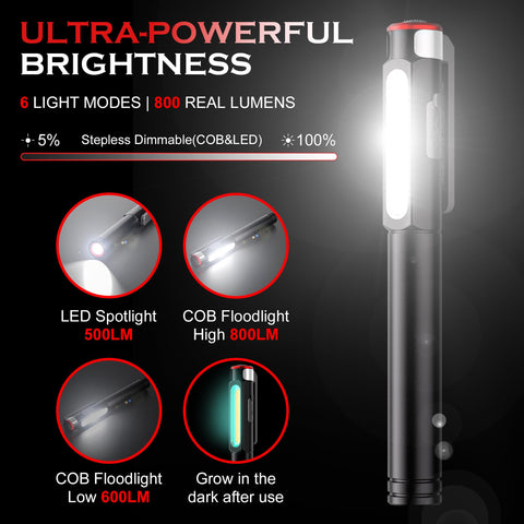 Favourlite pen light side COB floodlight for broad task lighting.