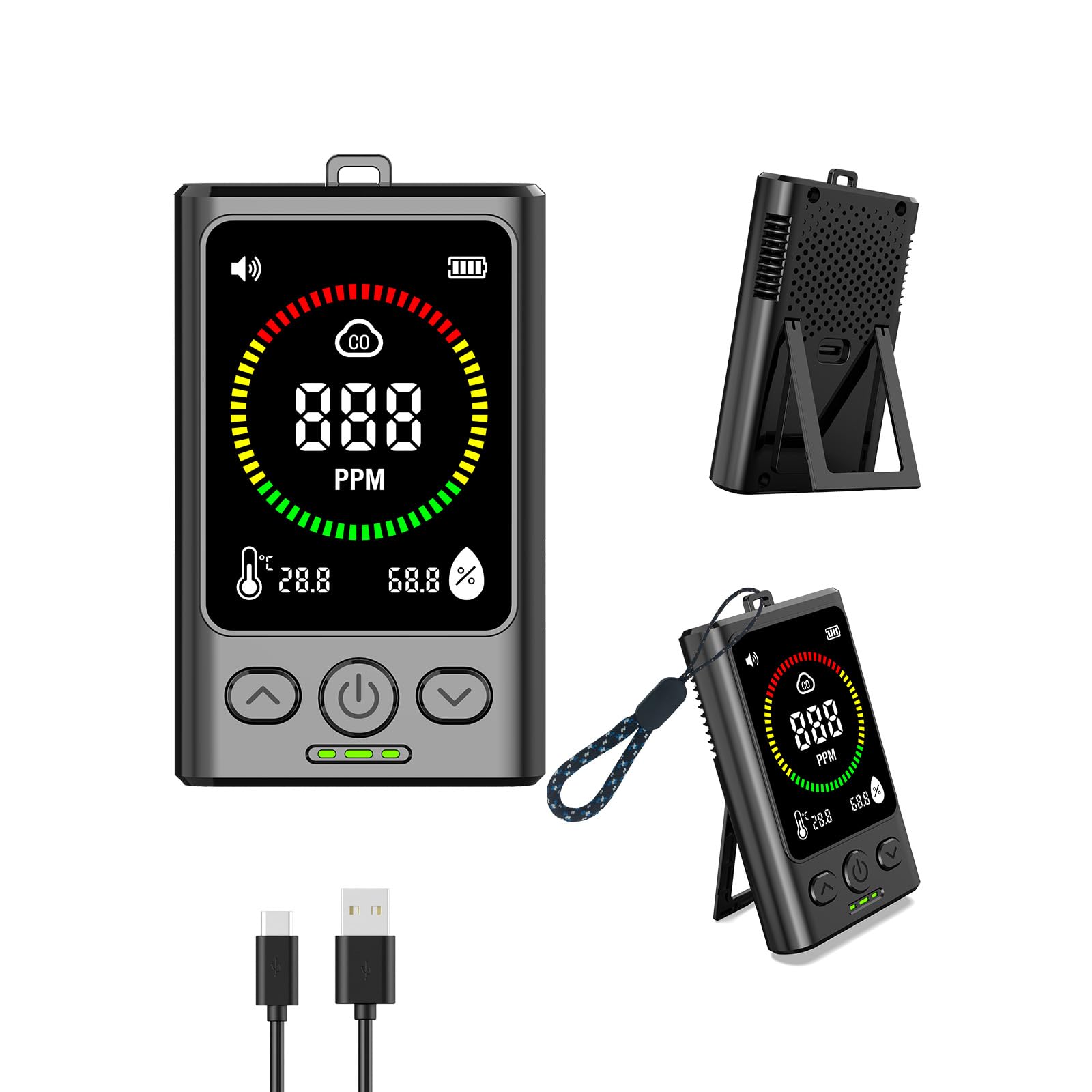 FAVXD portable CO detector front view with clear display for real-time air monitoring