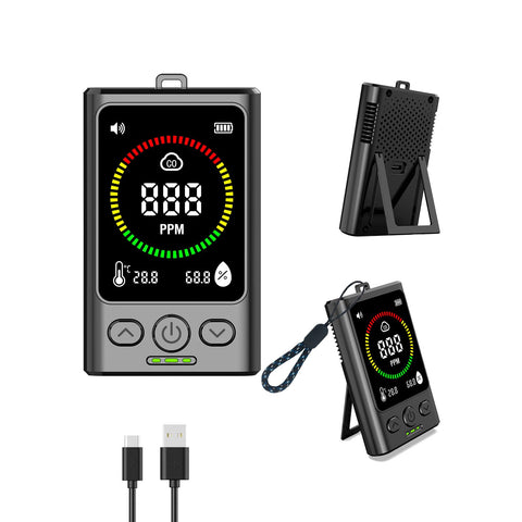 FAVXD portable CO detector front view with clear display for real-time air monitoring