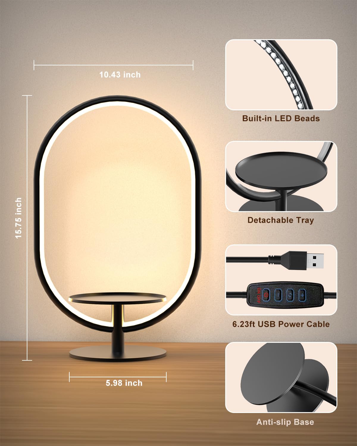 Fayabuy USB-powered table lamp with tool-free assembly for quick setup