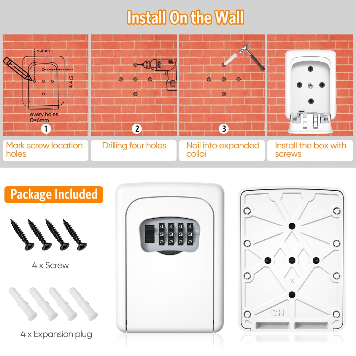 Fayleeko key lock box suitable for indoor and outdoor key storage
