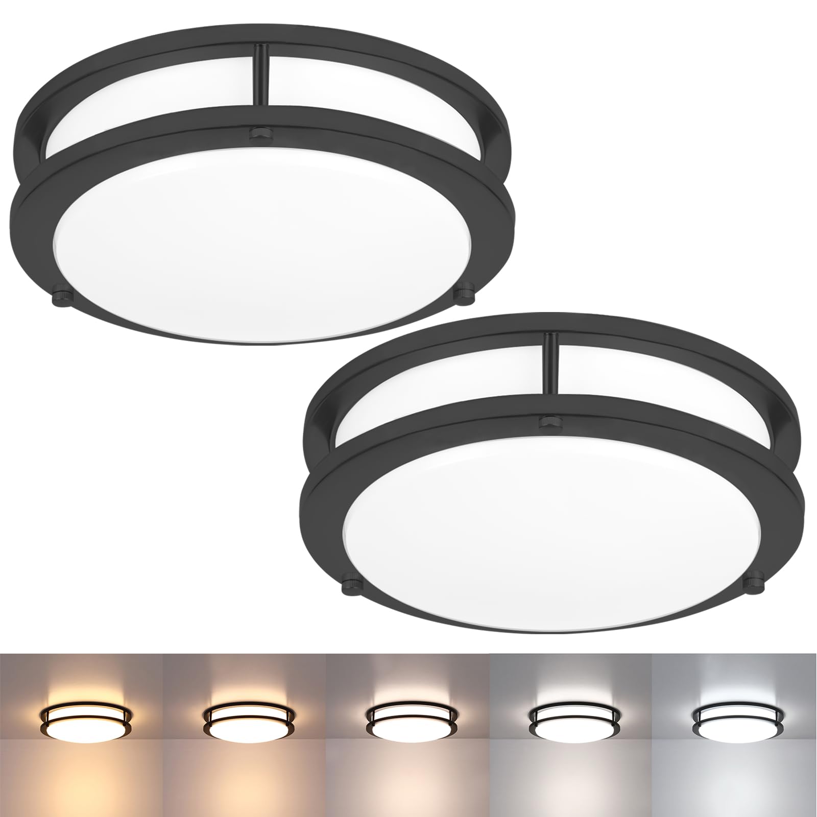 Faymart Lighting 10-inch flush mount front view in matt black for a modern bathroom.