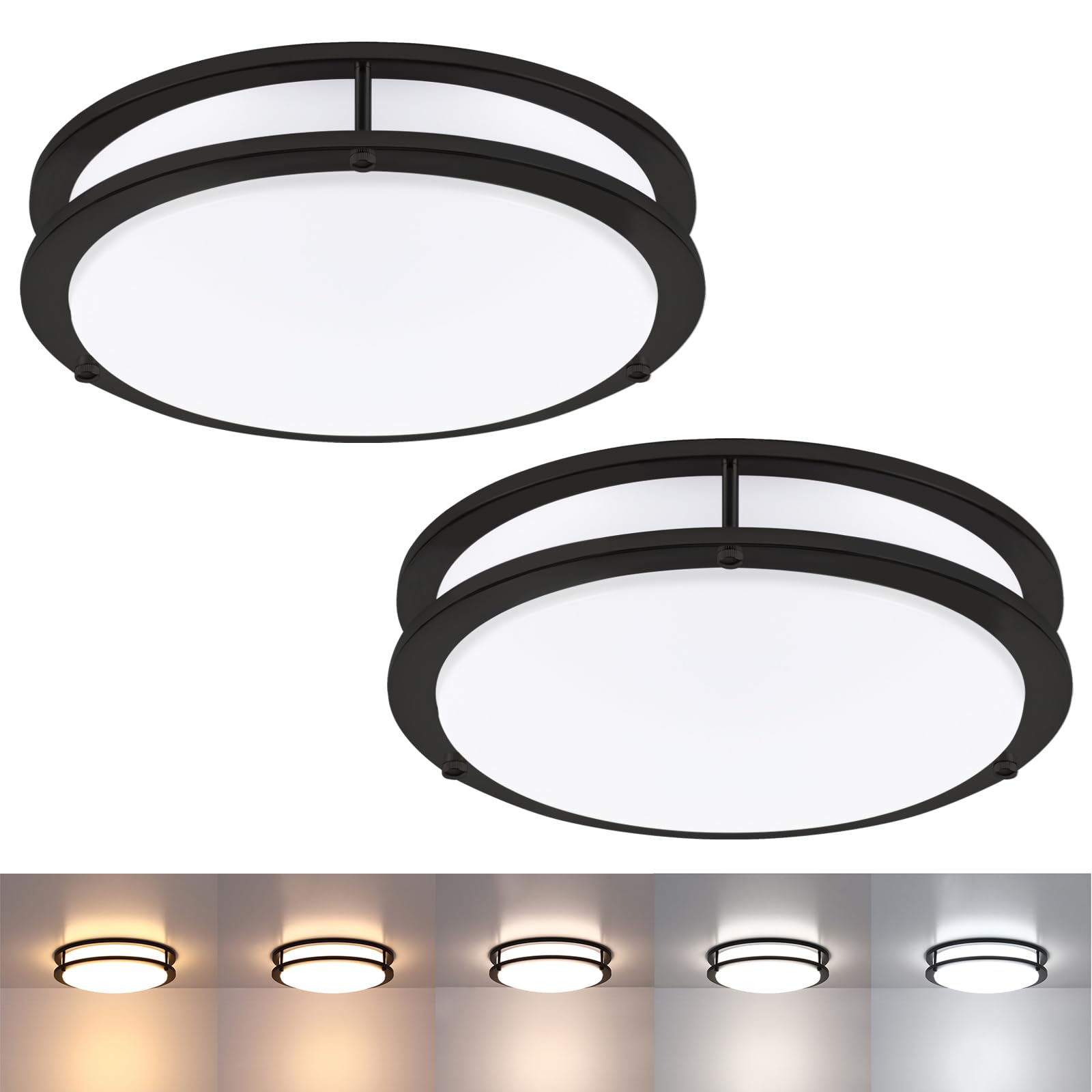 Faymart Lighting 2-pack black ceiling light angled view; compact 13-inch flush mount for modern rooms.