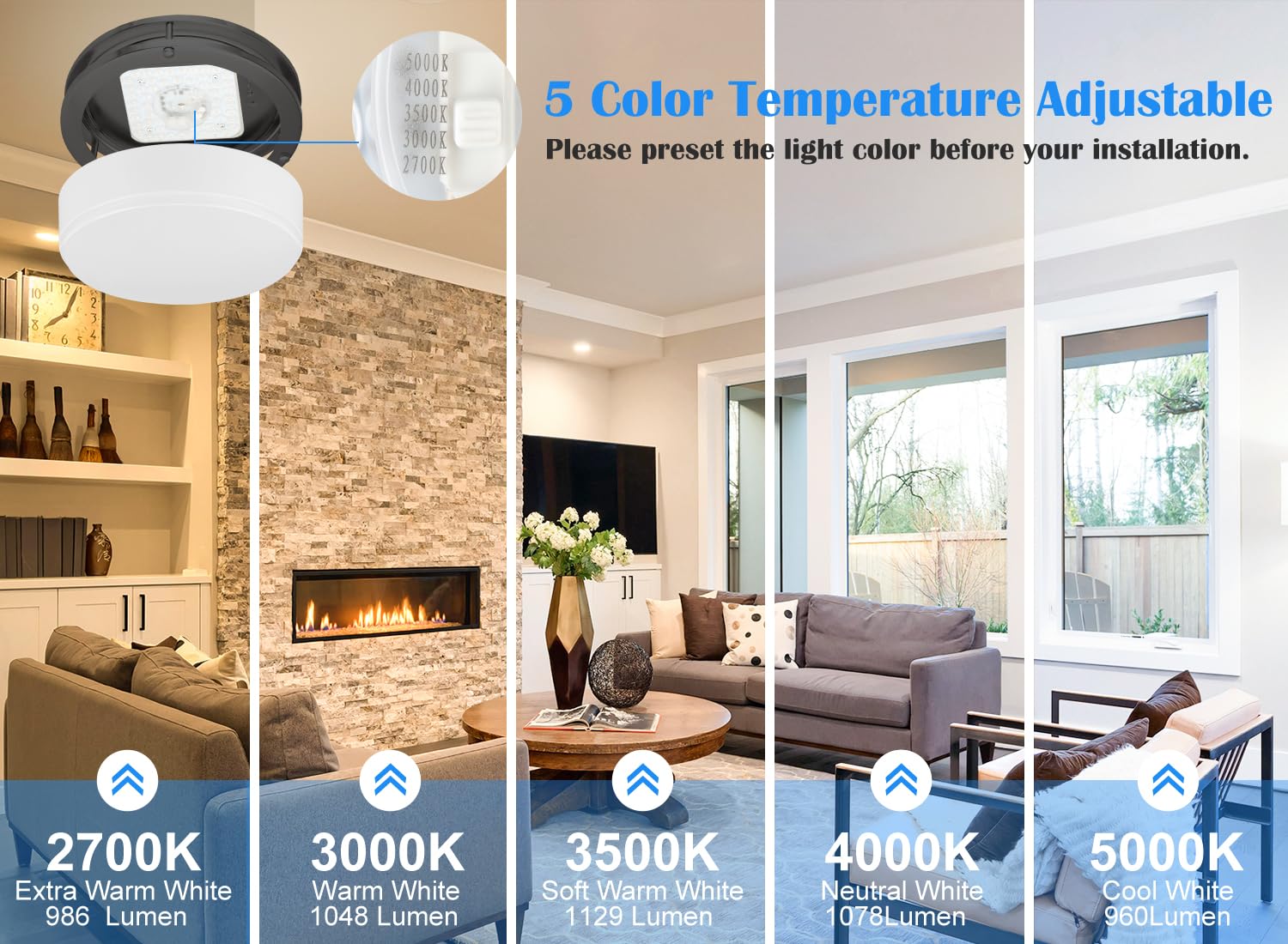 Faymart Lighting 5CCT adjustable color temperature supports cozy evenings or bright workspaces.