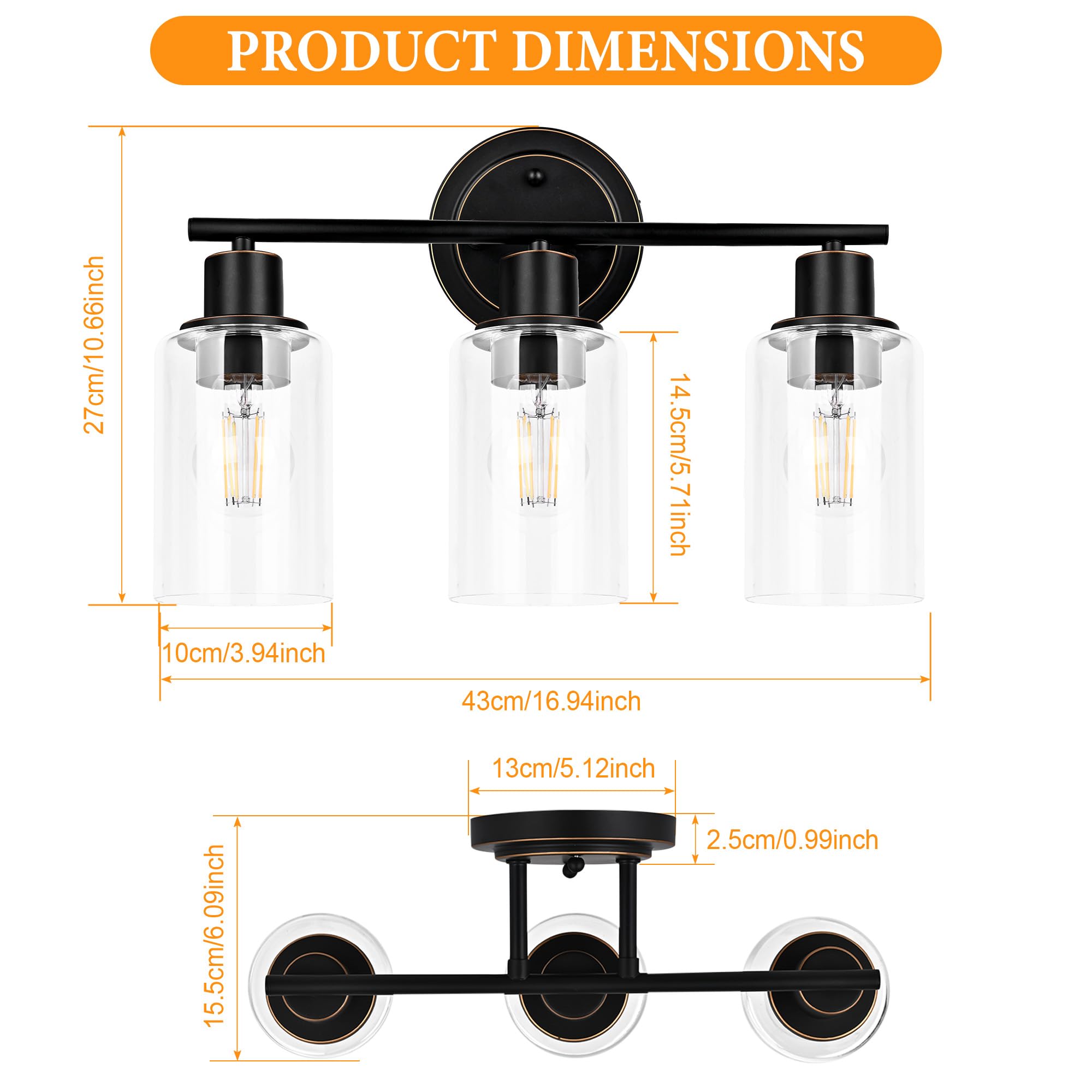 Faymart Lighting oil rubbed bronze 3-light wall sconce with metal frame adds vintage charm.