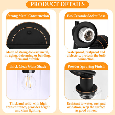 Faymart Lighting oil rubbed bronze clear glass shade closeup highlights brightness.