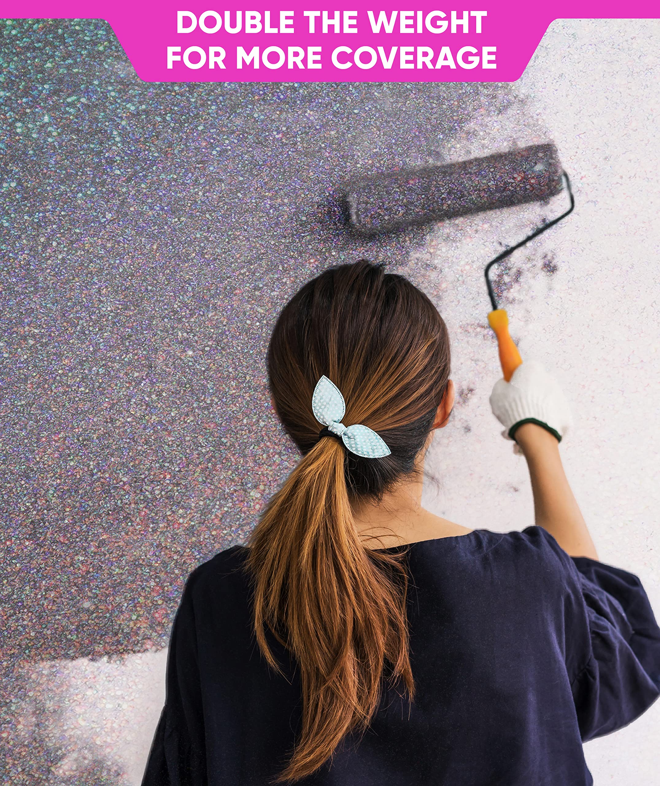 FBGC Levaka glitter paint additive closeup highlights micro-flakes reflecting light for shimmering walls.