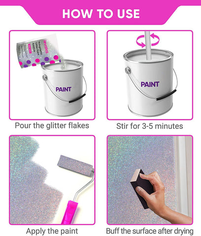 FBGC Levaka glitter paint additive mixed-paint bowl shows glitter evenly distributed in color.