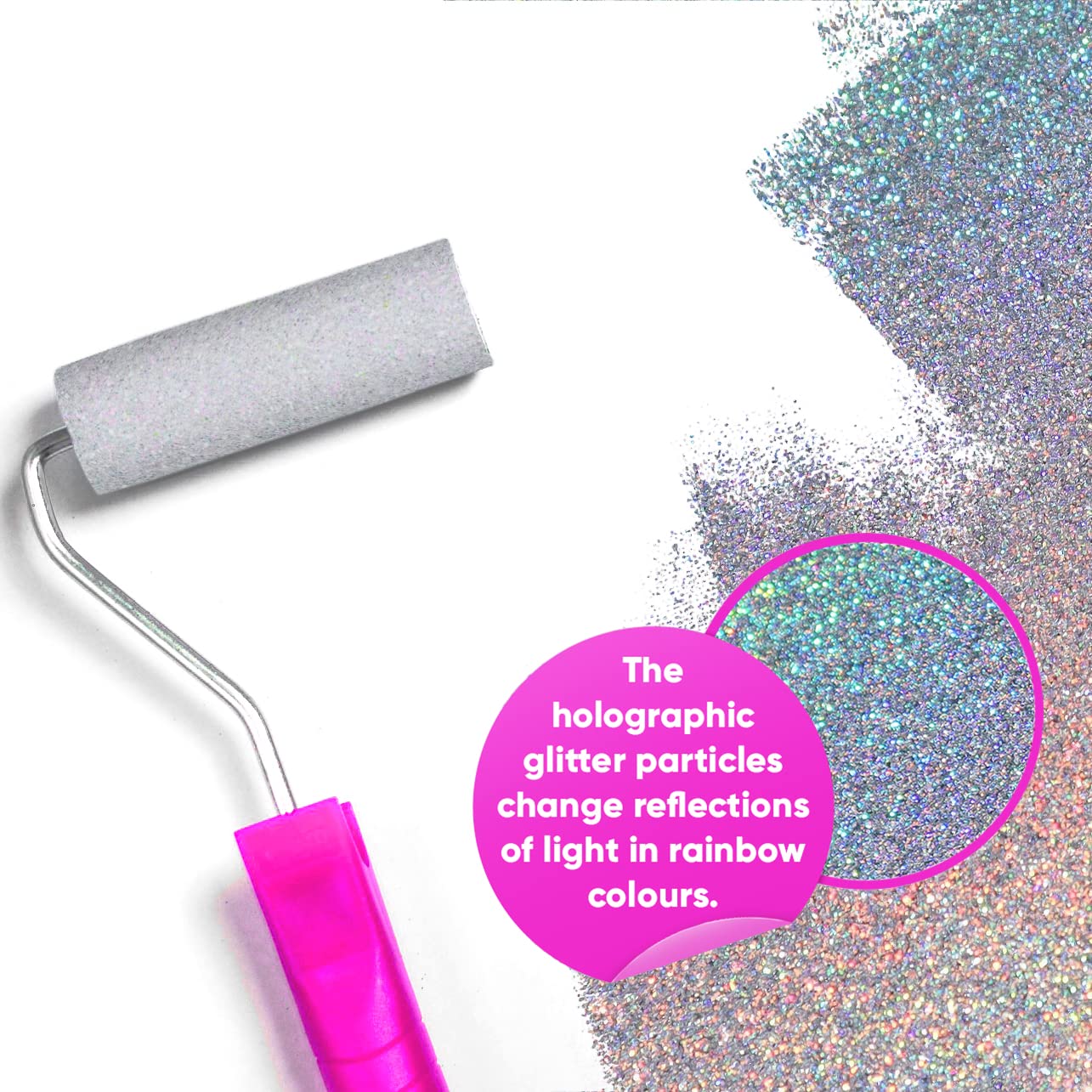 FBGC Levaka glitter paint additive dry shimmer reveals rainbow-like sparkle as it cures.
