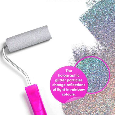 FBGC Levaka glitter paint additive dry shimmer reveals rainbow-like sparkle as it cures.