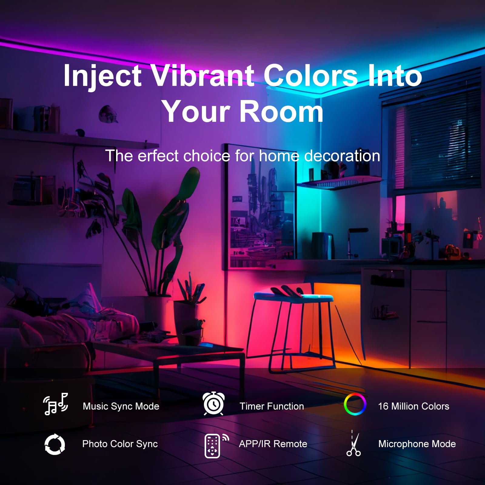 FBY LED strip shown with app and infrared remote control for easy lighting changes