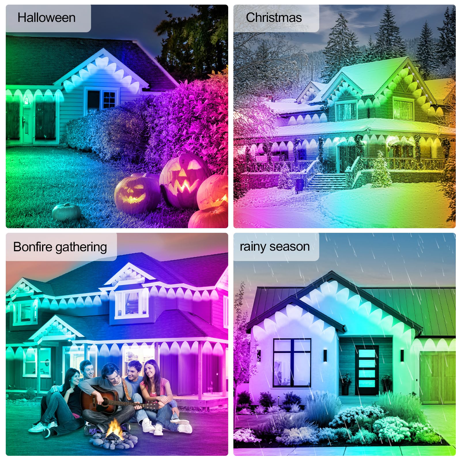 FBZ 300FT RGB lights used for outdoor Christmas decor with vibrant colors