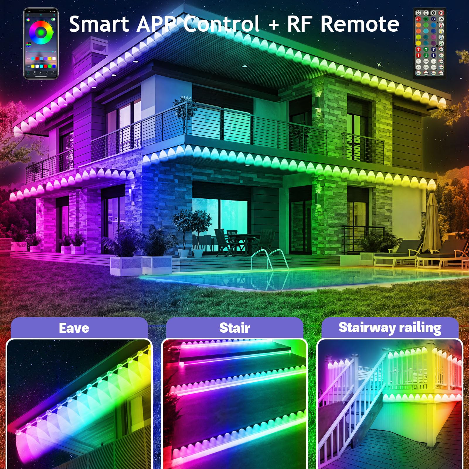 FBZ 300FT waterproof RGB lights suitable for rain and poolside use