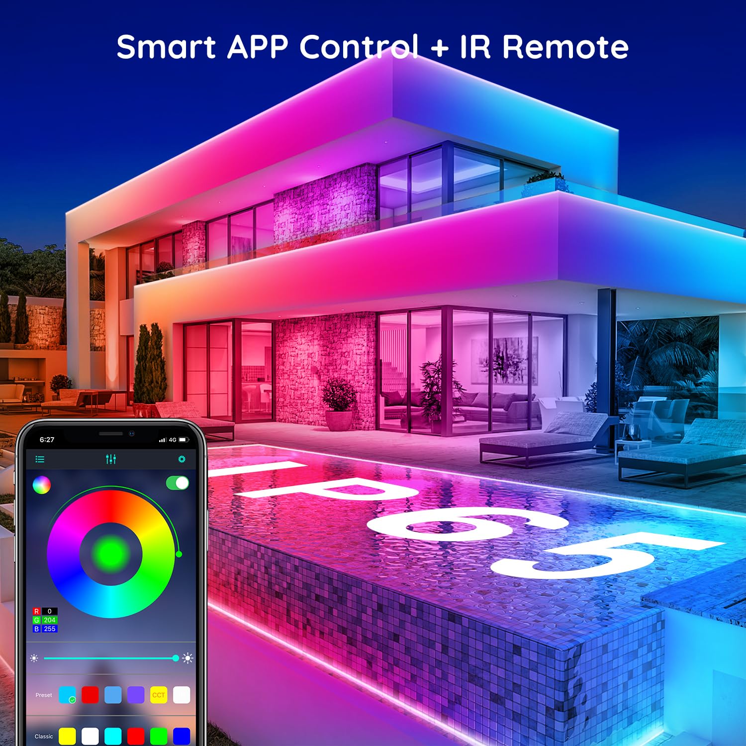 FBZ 60ft LED strip lights app control for effortless customization and scheduling.
