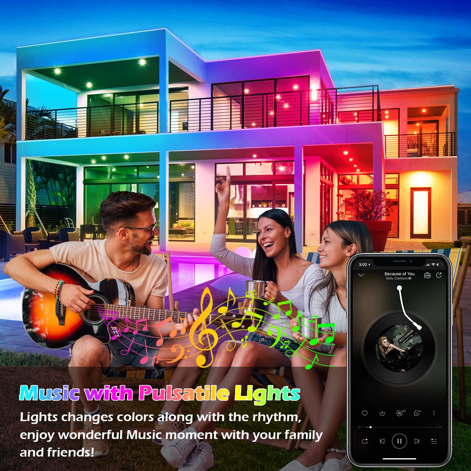 FBZ 60ft LED strip lights remote control enables quick mode changes.