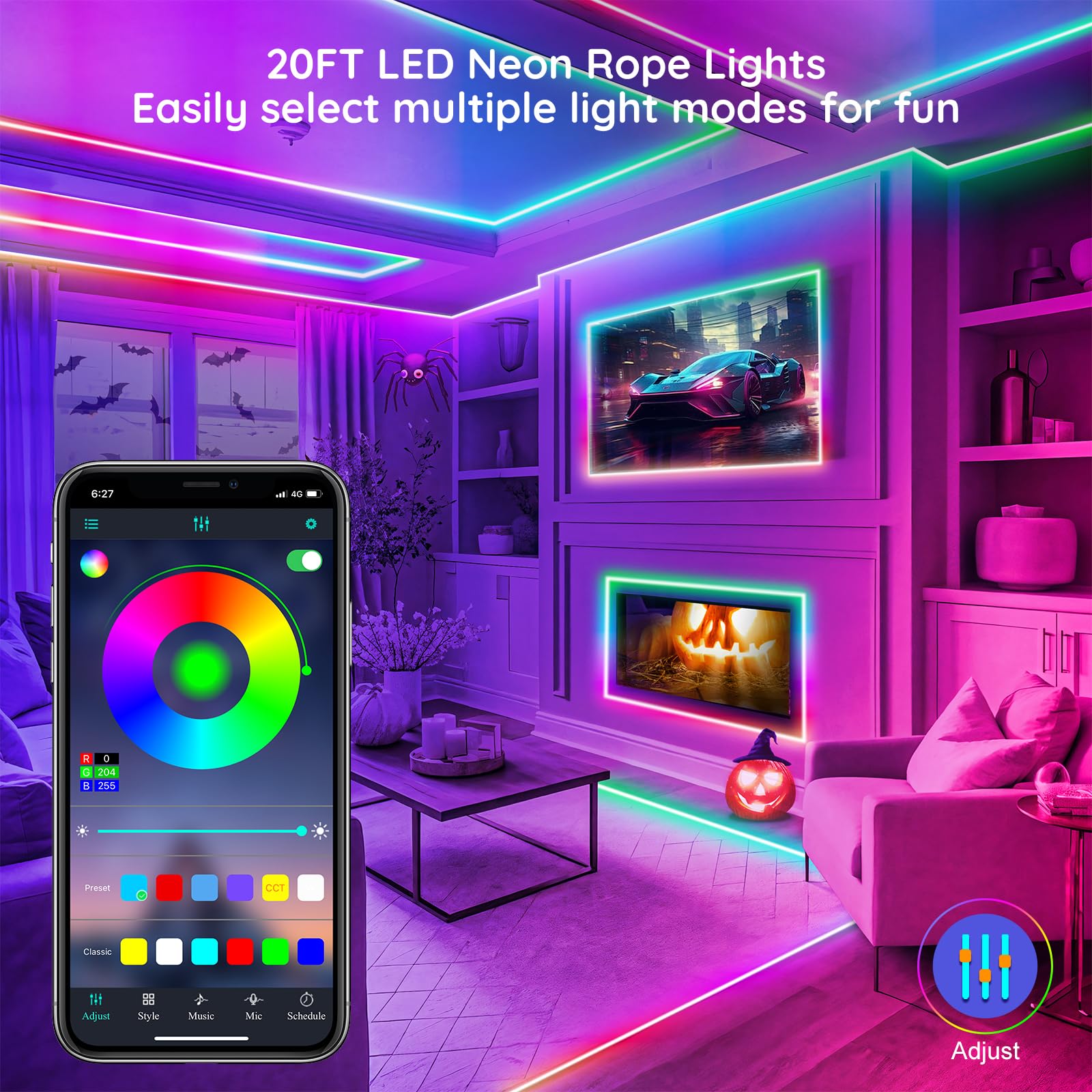 FBZ neon gaming lights with music sync enhance streaming vibes.