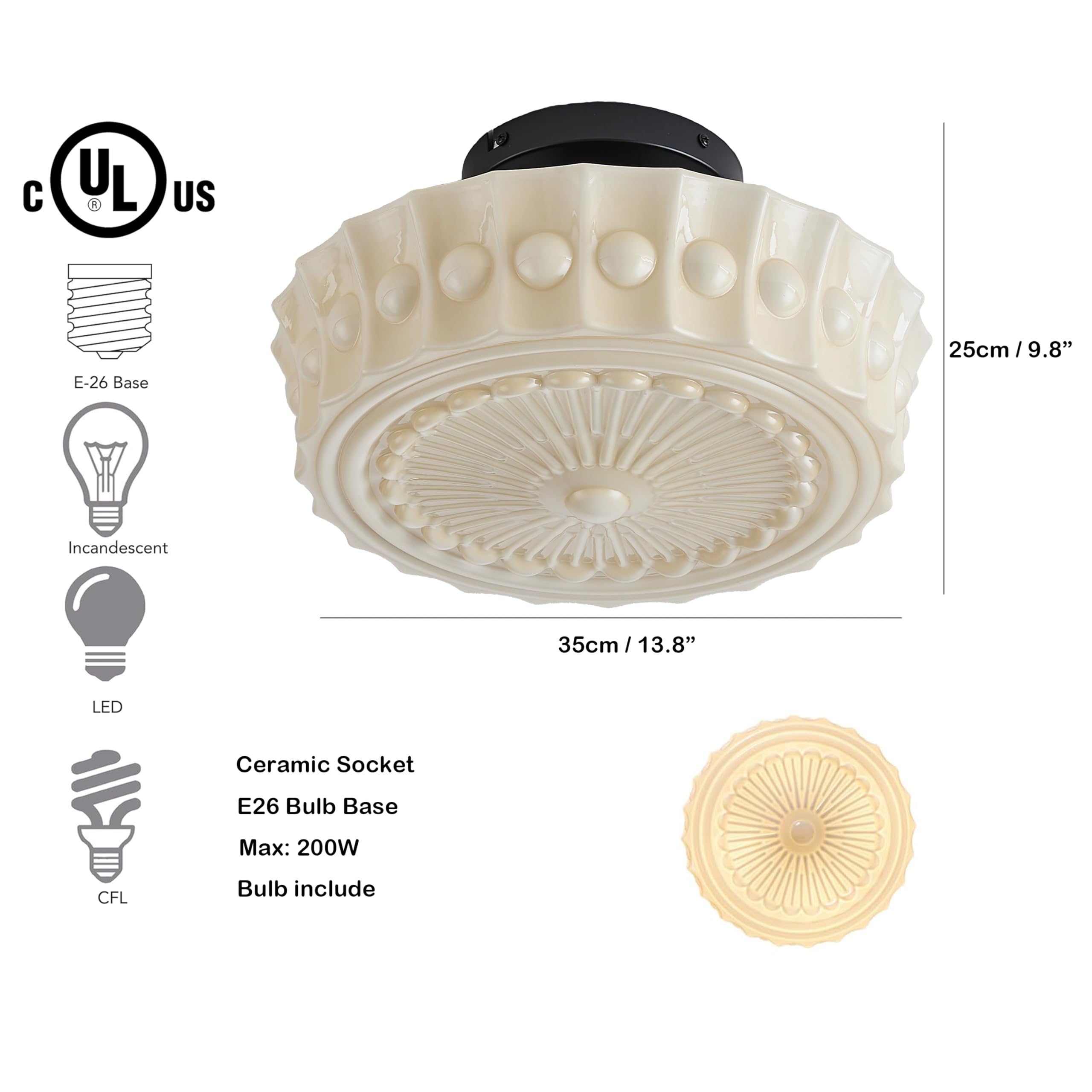 FCTWAKS cream-yellow floral glass shade adds refined decorative detail to rooms.