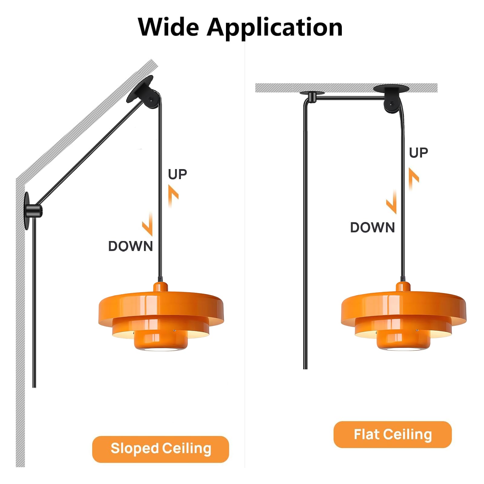 FCTWAKS height-adjustable cord with pulley for easy ceiling height adjustments.
