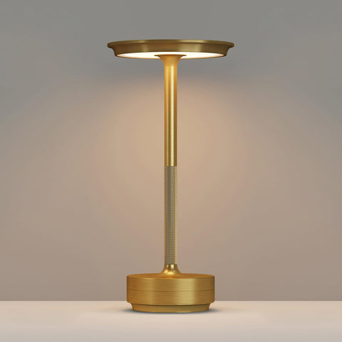 FDIDC gold rechargeable table lamp front view, elegant lighting for home or cafe.