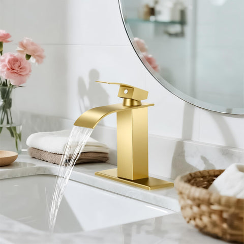 FDKW Brushed Gold faucet shown with single-handle control for easy operation