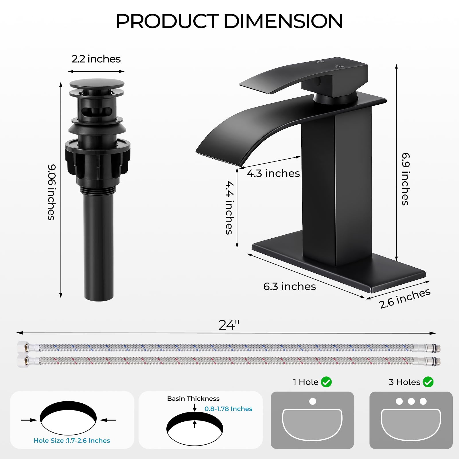 FDKW 1- or 3-hole sink installation with deck plate compatibility