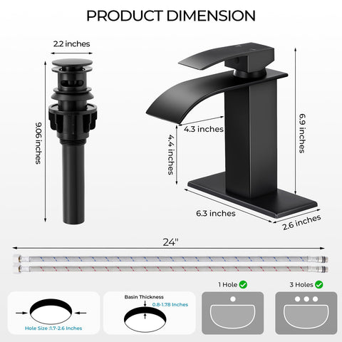 FDKW 1- or 3-hole sink installation with deck plate compatibility