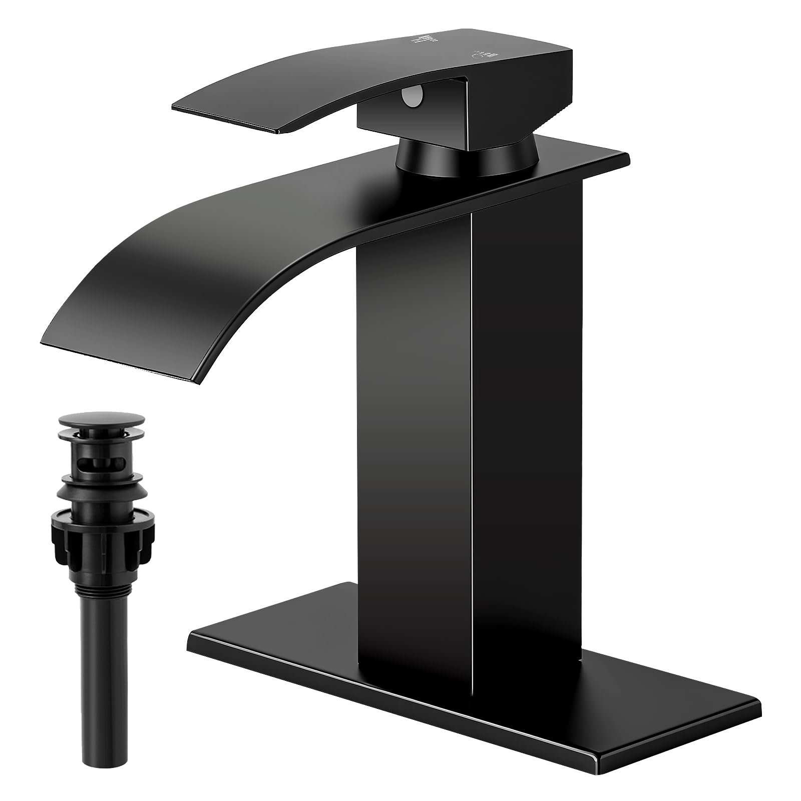 FDKW matte black waterfall faucet with a calm, splash-free stream
