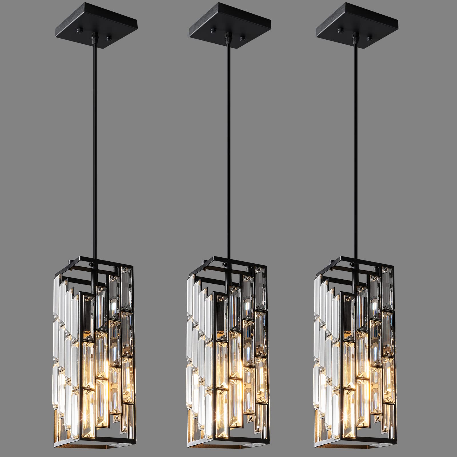 FDPBY black pendant light main view shows crystal accents and sleek silhouette for living spaces