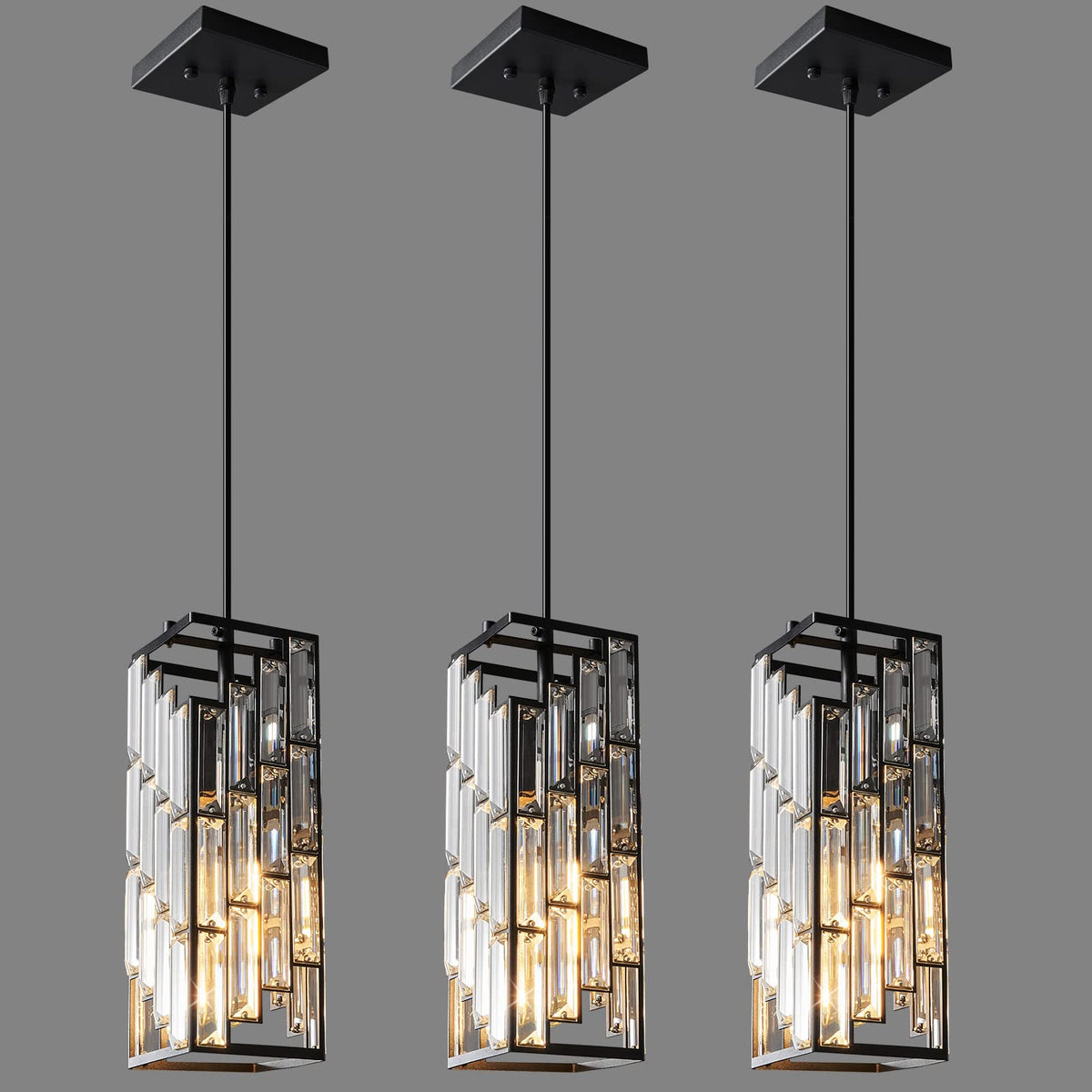FDPBY black pendant light main view shows crystal accents and sleek silhouette for living spaces