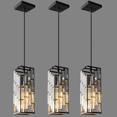 FDPBY black pendant light main view shows crystal accents and sleek silhouette for living spaces