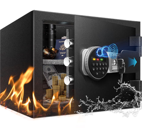 Fdsutvit fireproof safe front view shows rugged steel construction for valuables