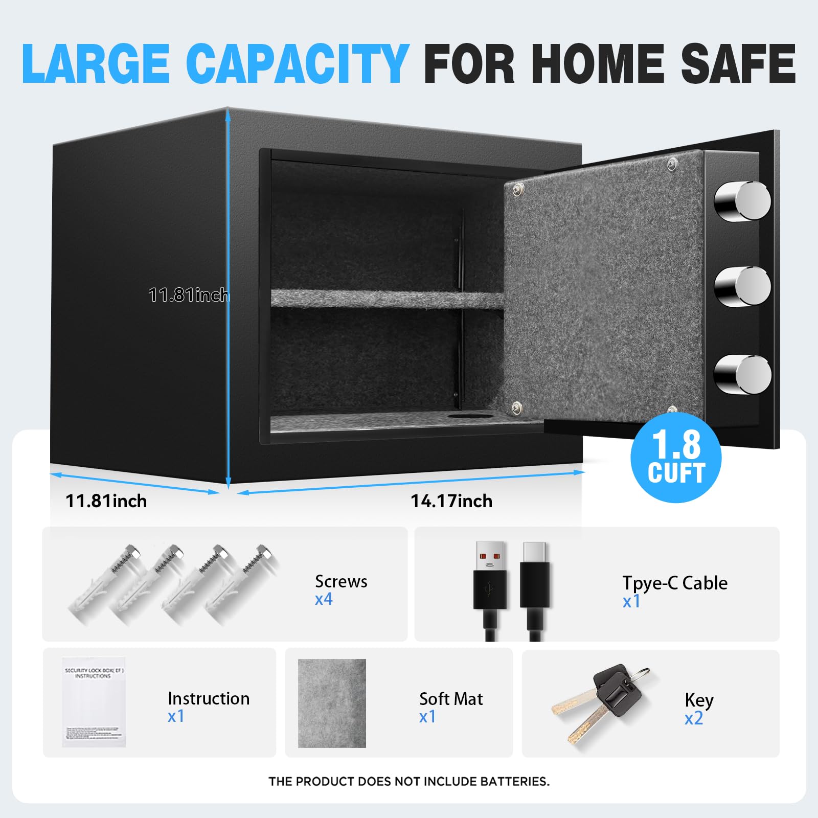 Removable shelf inside the Fdsutvit safe adapts to items
