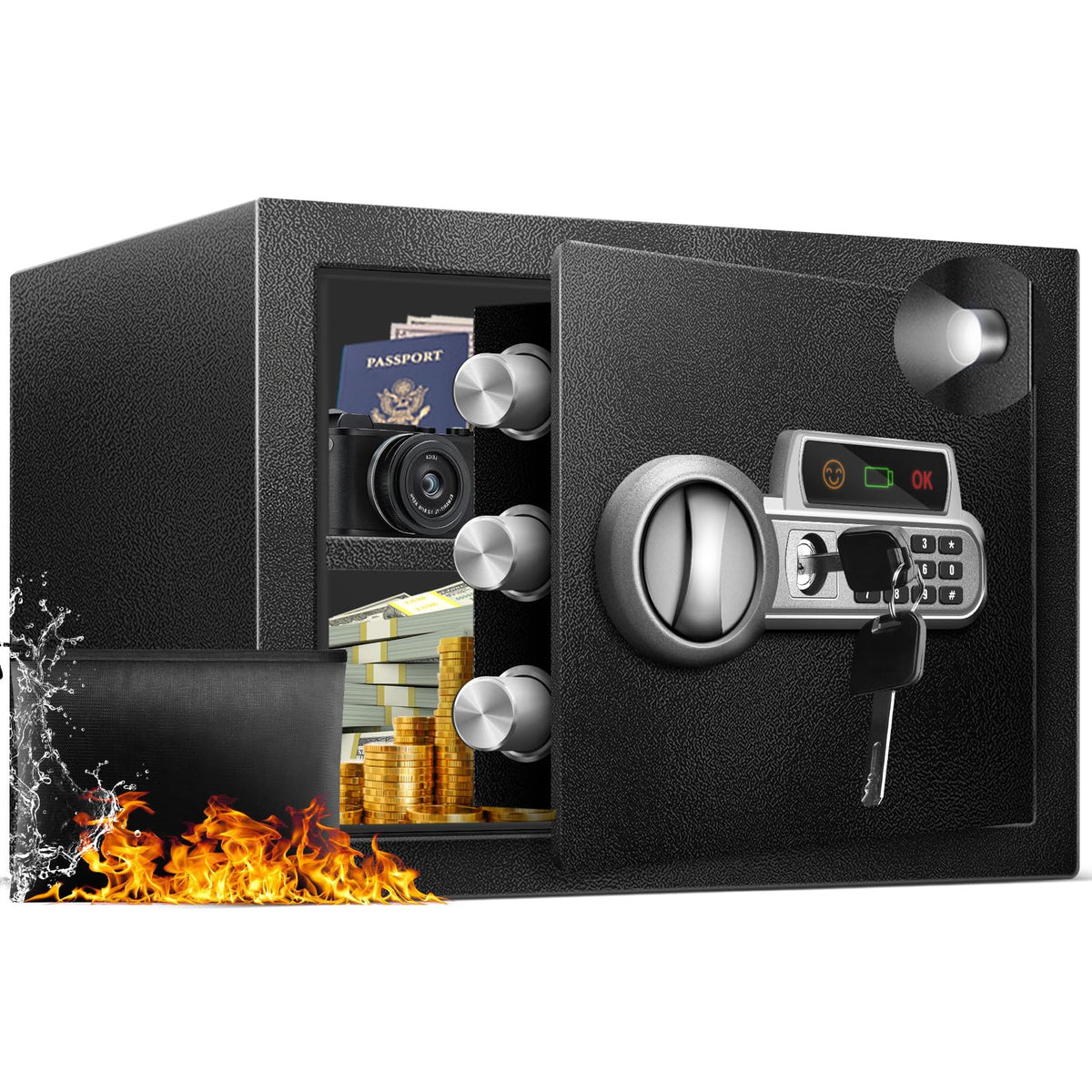 Fdsutvit Safe Box front view highlighting compact 1.5 cu ft steel security.