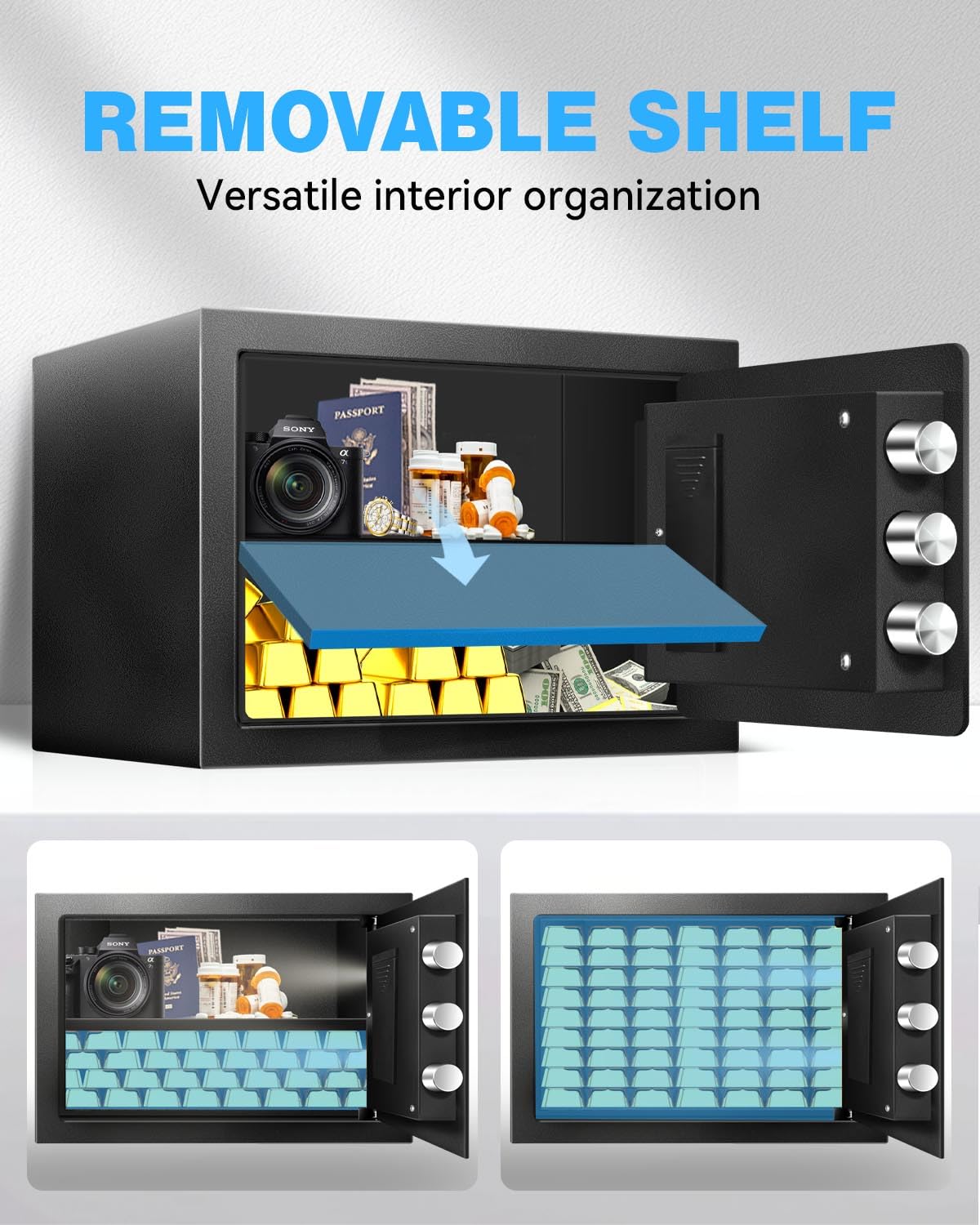 Fdsutvit Safe Box removable shelf enabling customizable interior layout.