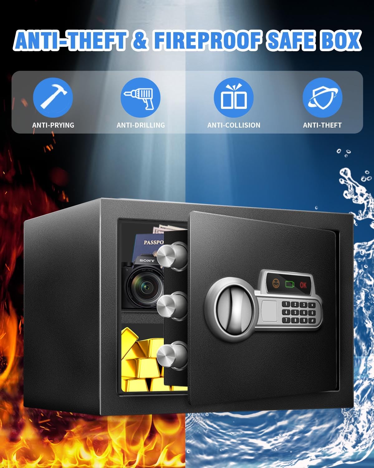 Fdsutvit Safe Box sensor light improves visibility during access.