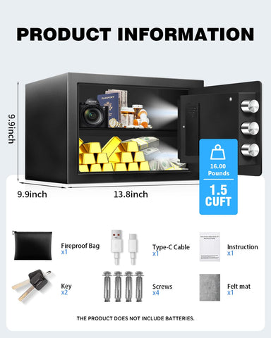Fdsutvit Safe Box steel construction deters tampering and theft.