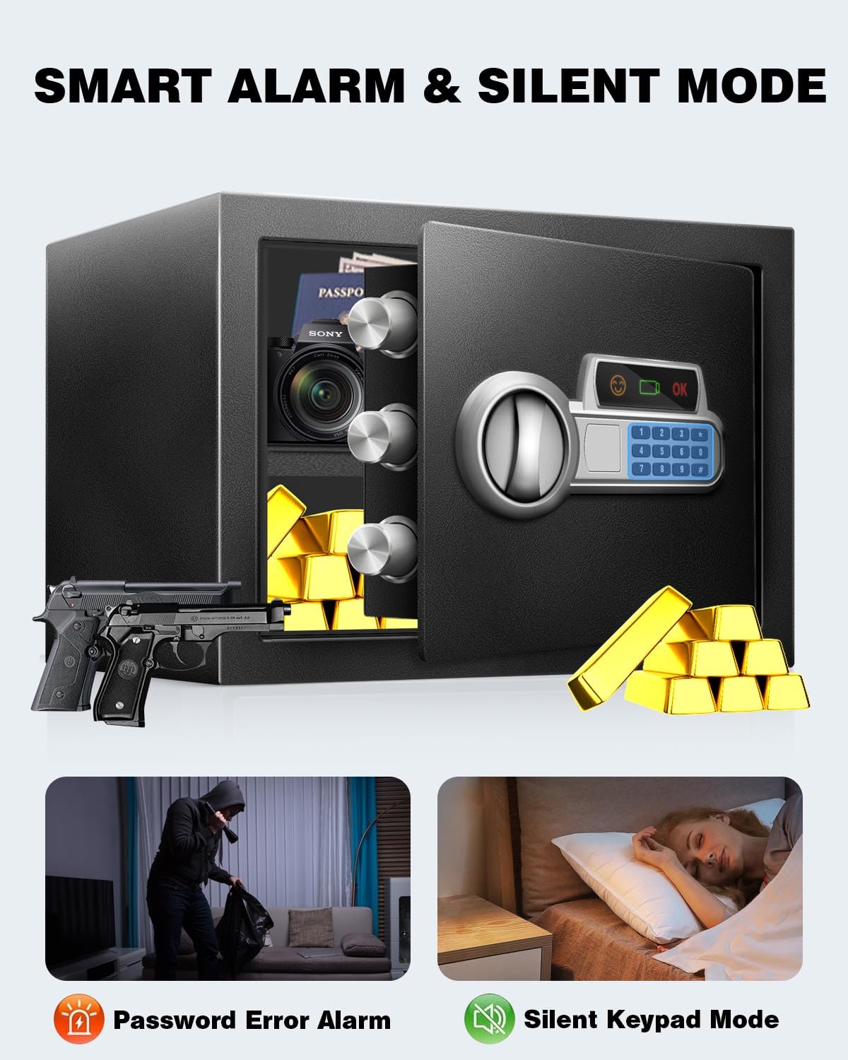 Fdsutvit Safe Box Type-C emergency power port for access during power loss.