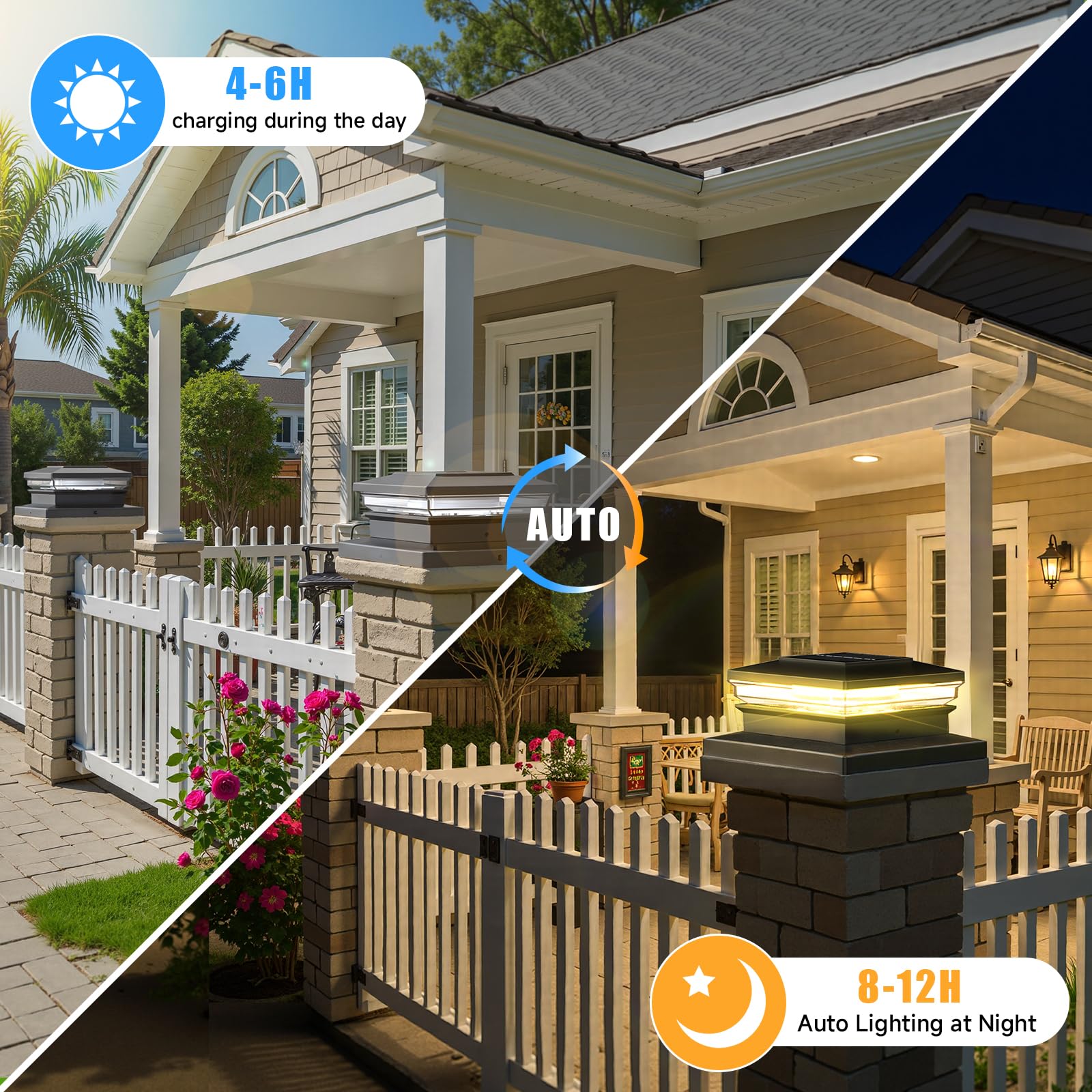 FEACORT solar post cap lights in cool white for bright fence illumination