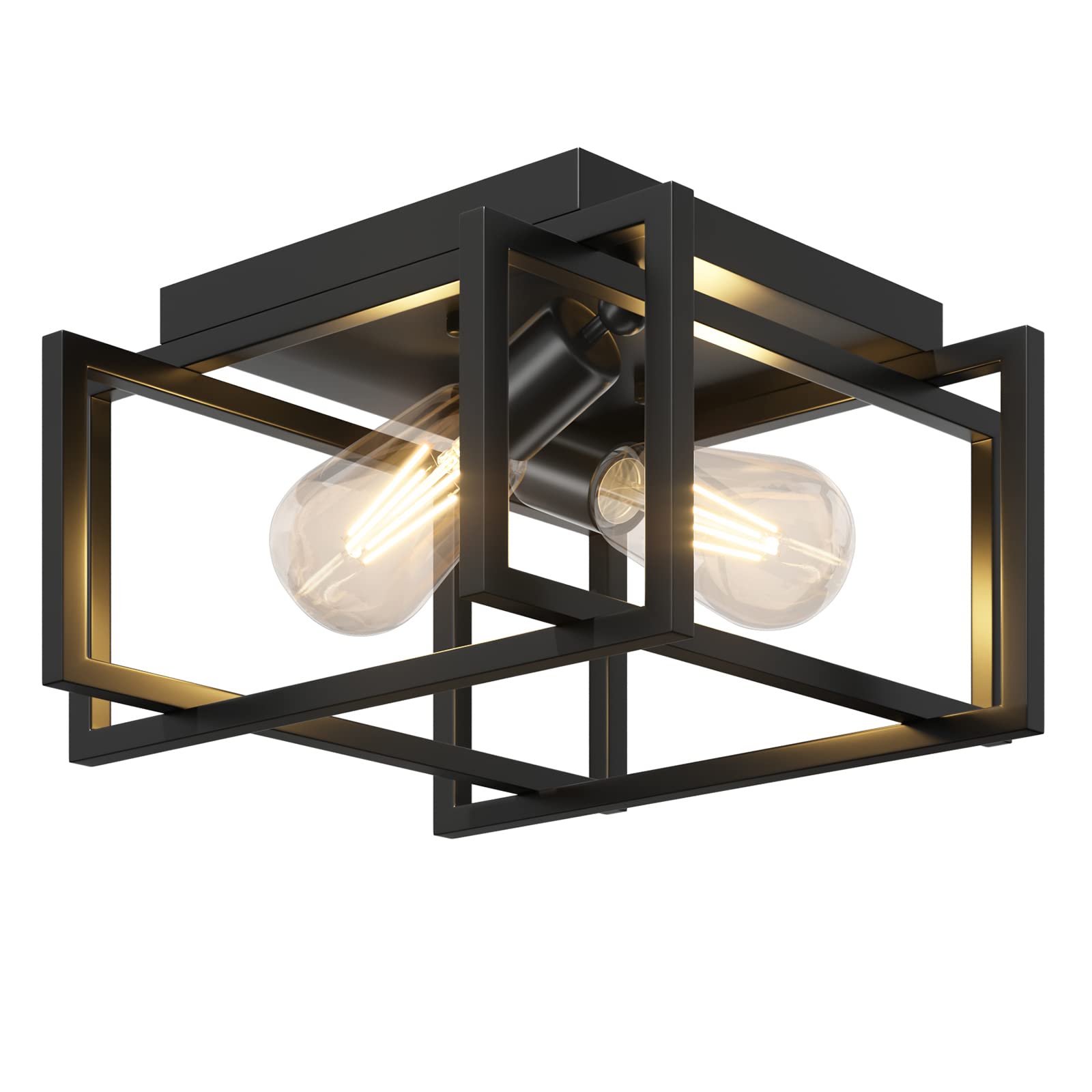 Feanron two-light flush mount industrial black ceiling light for modern spaces
