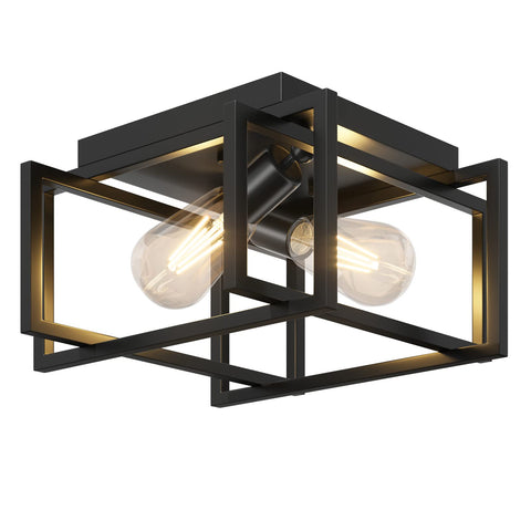 Feanron two-light flush mount industrial black ceiling light for modern spaces