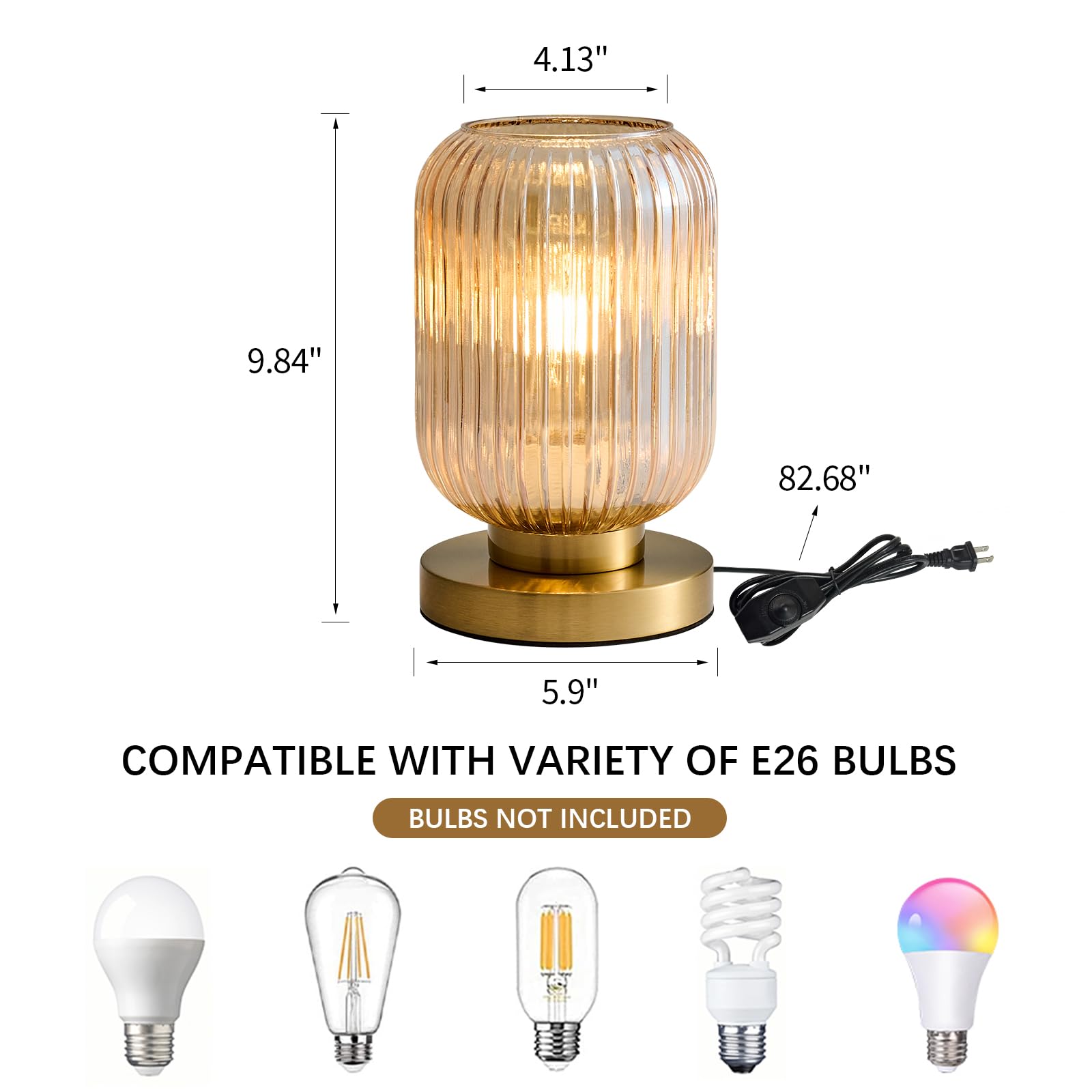 Feasey ribbed amber glass detail adds texture to your bedside.