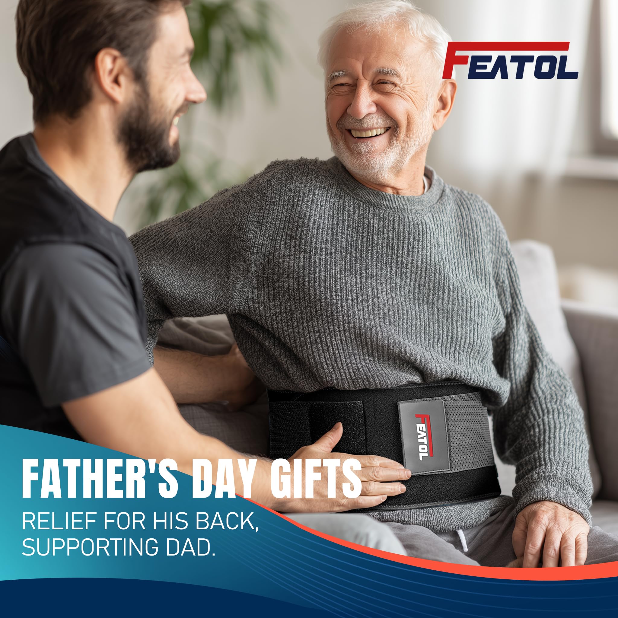 FEATOL back brace showing adjustable straps for a secure, customizable fit.